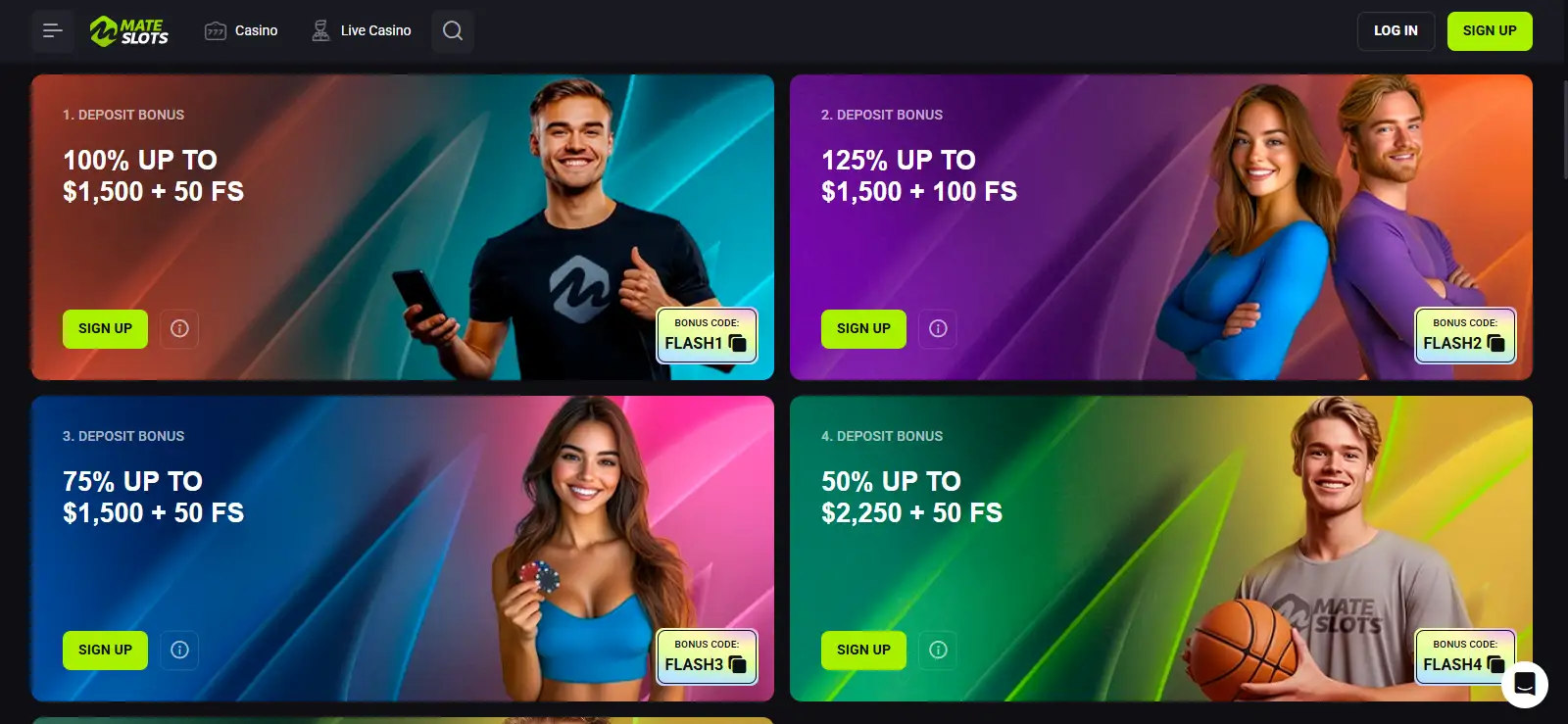 Mateslots Australia promotions page with welcome package