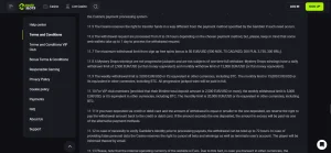 Mateslots terms section covering withdrawals and identity verification